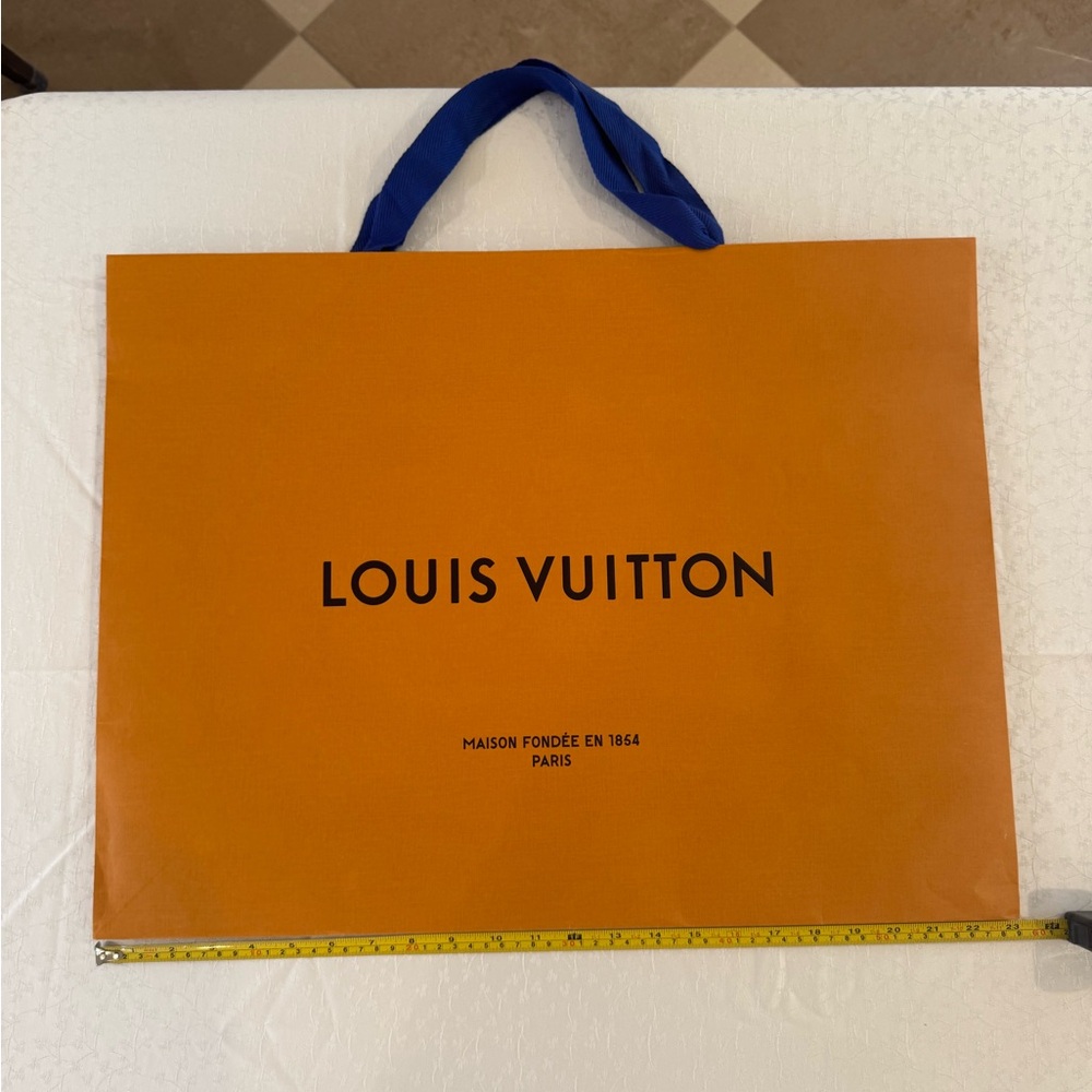 Louis Vuitton Orange Shopping Bag with Blue Handles